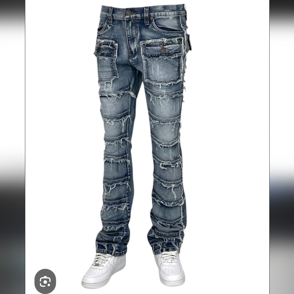 Another Hype‎ Piece AHP Jeans Size 36 Distressed Frayed Raw Edge Patchwork Denim